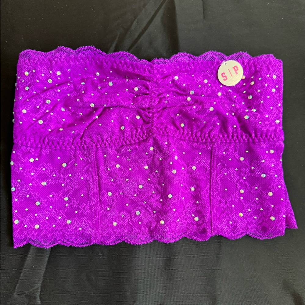 Victoria’s Secret PINK strapless lace and rhinestone purple bralette Small NEW